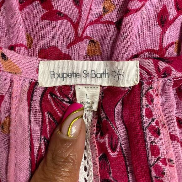 Poupette St Barth Womens Pink Floral Halter Sleeveless Smocked Ruffled Dress L - Picture 14 of 16